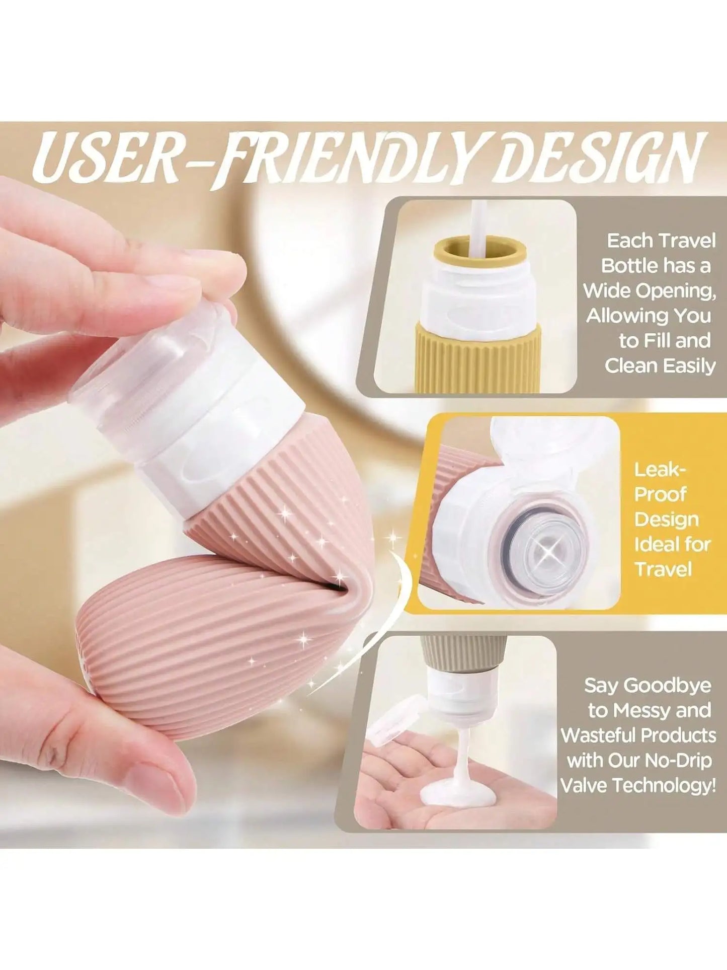 Travel Essentials Bottle Set of 6, Tsa Approved Travel Toiletry Container Set, 3 Silicone Leak-Proof Refillable Bottles and 3 Cream Jar Accessories Kit, Essential for Cruises and Travel Season