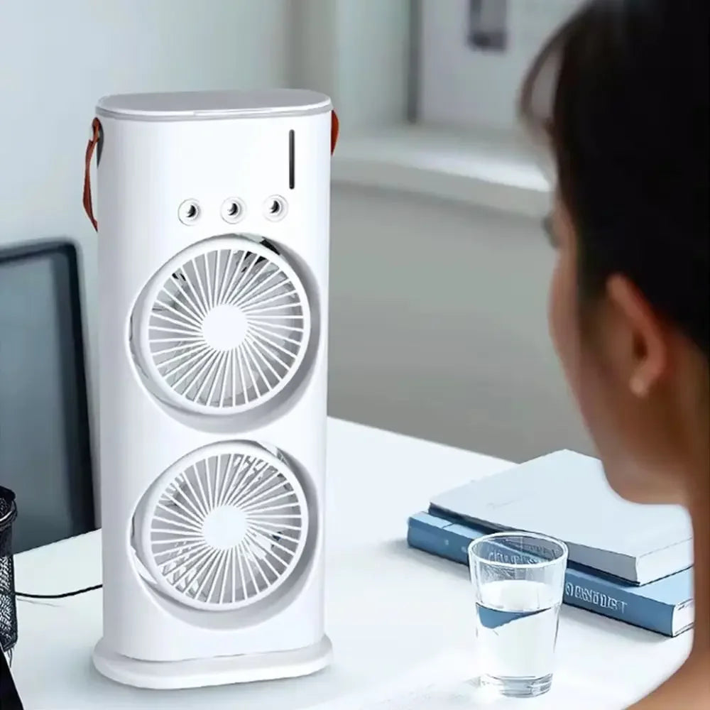 Household 3 In 1 Air Conditioner Dual-Head Portable Humidifier Adjustable Wind Speed Desktop Cooling Fan Air Cooler Bedroom