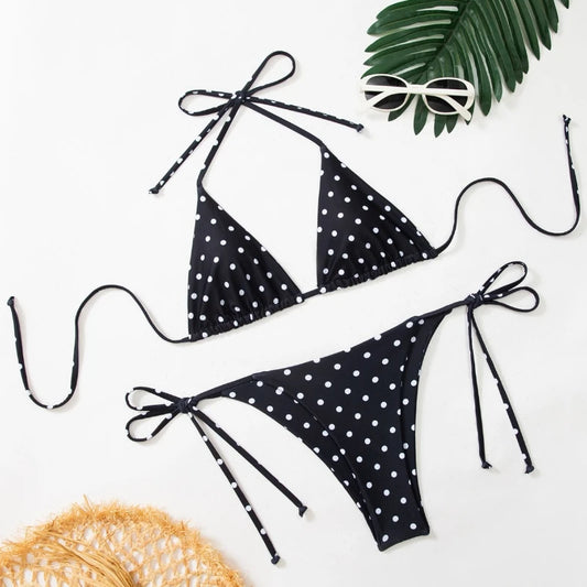 Black polka dot sexy bikini two-piece beach vacation swimsuit