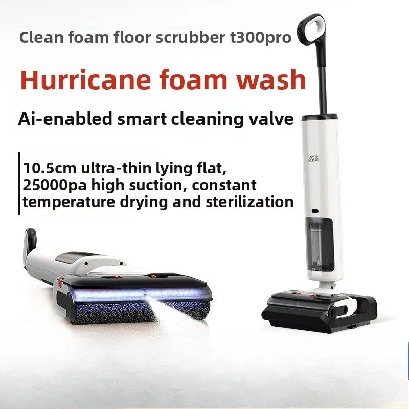 Cordless Houseuse Floor Washer (Wash, Mop, & Vacuum 3-in-1) – 180° Lay-Flat Design, High Suction, Foam Cleaning