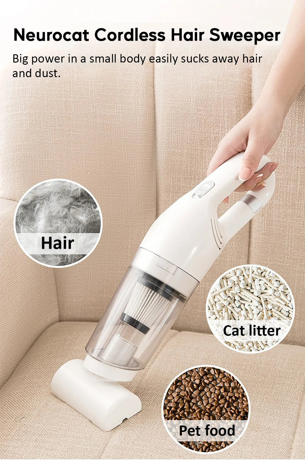 Pet Electric Cleaner Cat Hair Cleaning Vacuum Cordless 12000Pa Suction Portable For Dog Hair Carpet Remove Hand-held Cleaning
