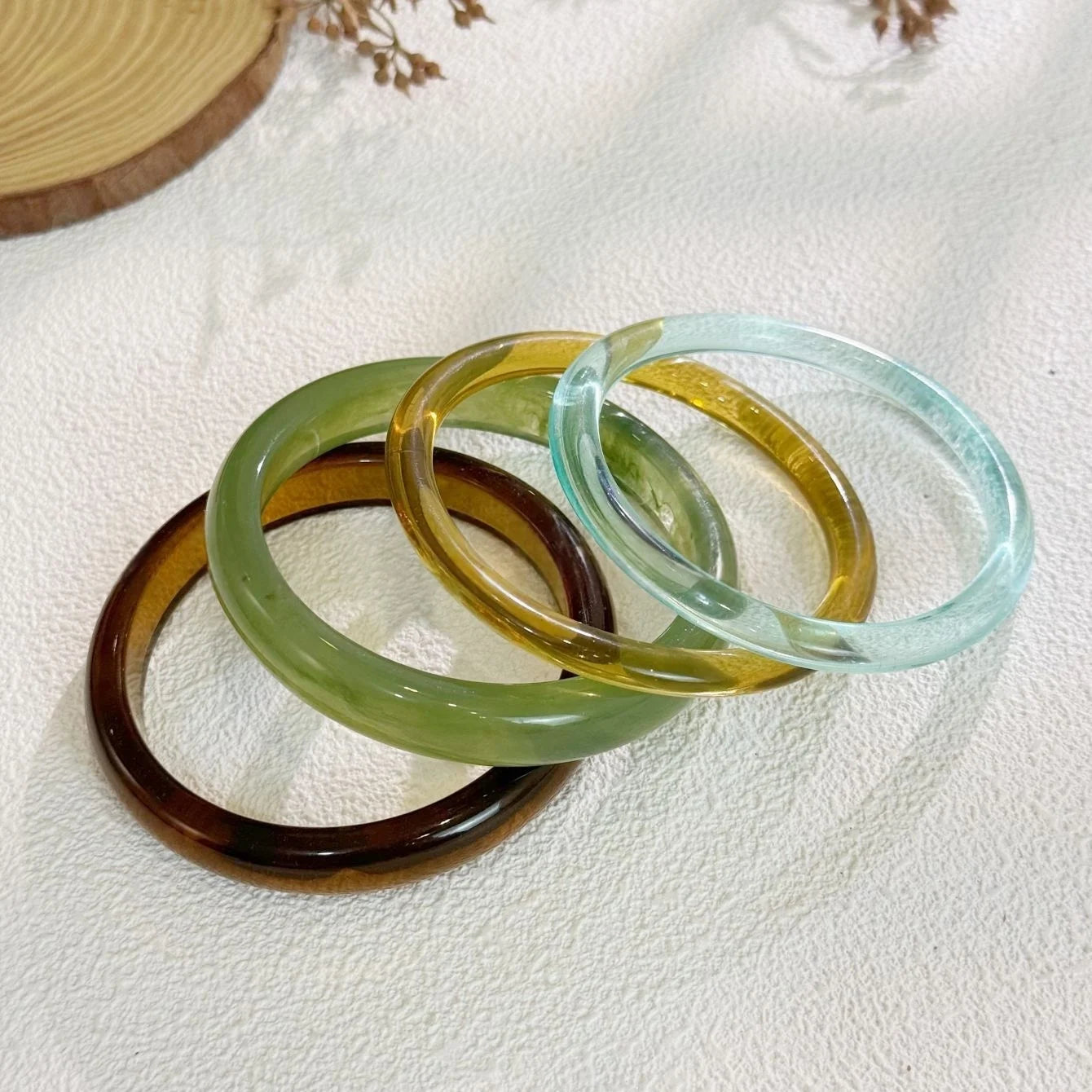 4-Piece-Set Resin Texture Acrylic Bangle Suit for Women Simple Versatile Opening Smudging Bangles Light Luxury Fashion Jewelry