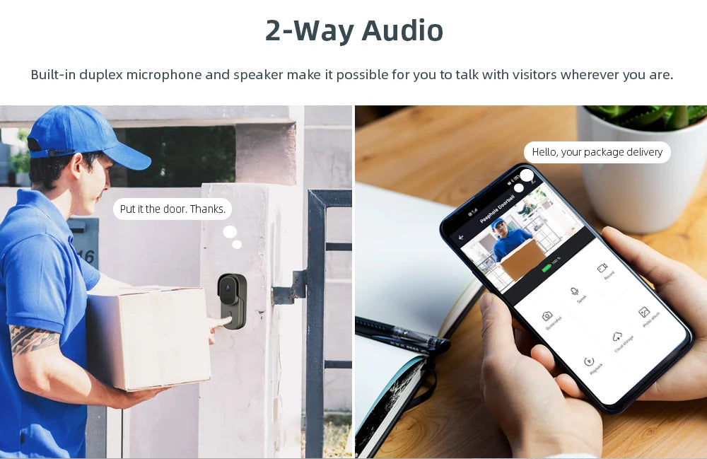 Tuya Video Doorbell WiFi Wireless Door Bell DC AC Battery Powered 1080P 2MP Waterproof