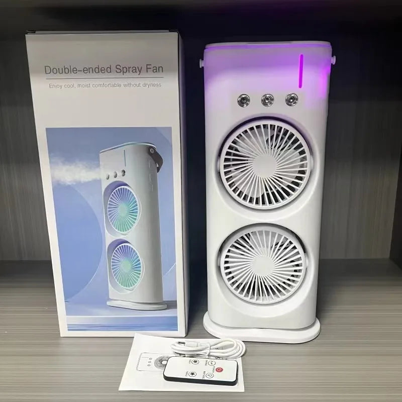 Household Appliances Refrigeration Mini Fan Desktop Shake-head Dual Fan Three-hole Ice Fog Cooler Double-head Charging Office