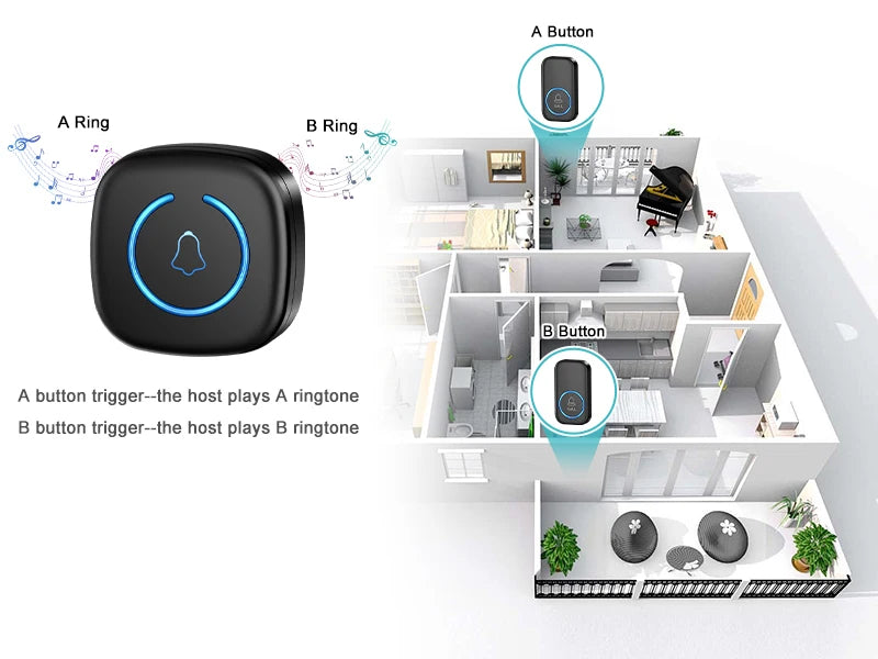 Wireless Doorbell Intelligent Welcome Door Bell 300M/984 FT