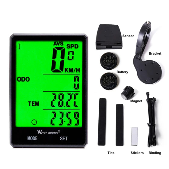 WEST BIKING Bike Compuer Stopwatch IPX6 Waterproof 2.8In Cycling Speedometer Wireless Multifuction 2 Backlight Modes Odometer