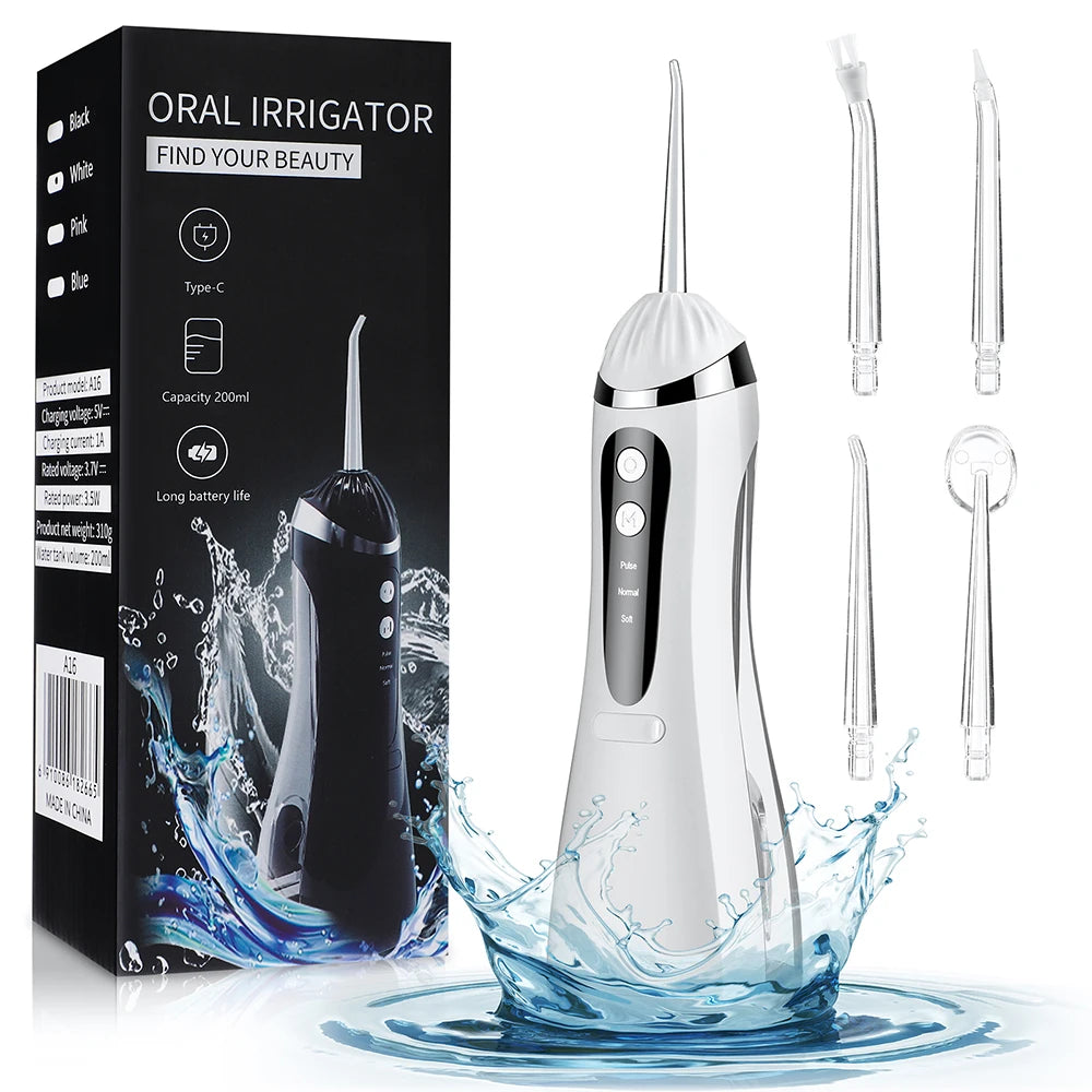 Cordless Oral Irrigator Portable 3 Cleaning Modes Waterproof  Dental Cleaner with 4 Nozzles for Gum Cleaning Dental Floss Device