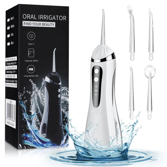 Cordless Oral Irrigator Portable 3 Cleaning Modes Waterproof  Dental Cleaner with 4 Nozzles for Gum Cleaning Dental Floss Device