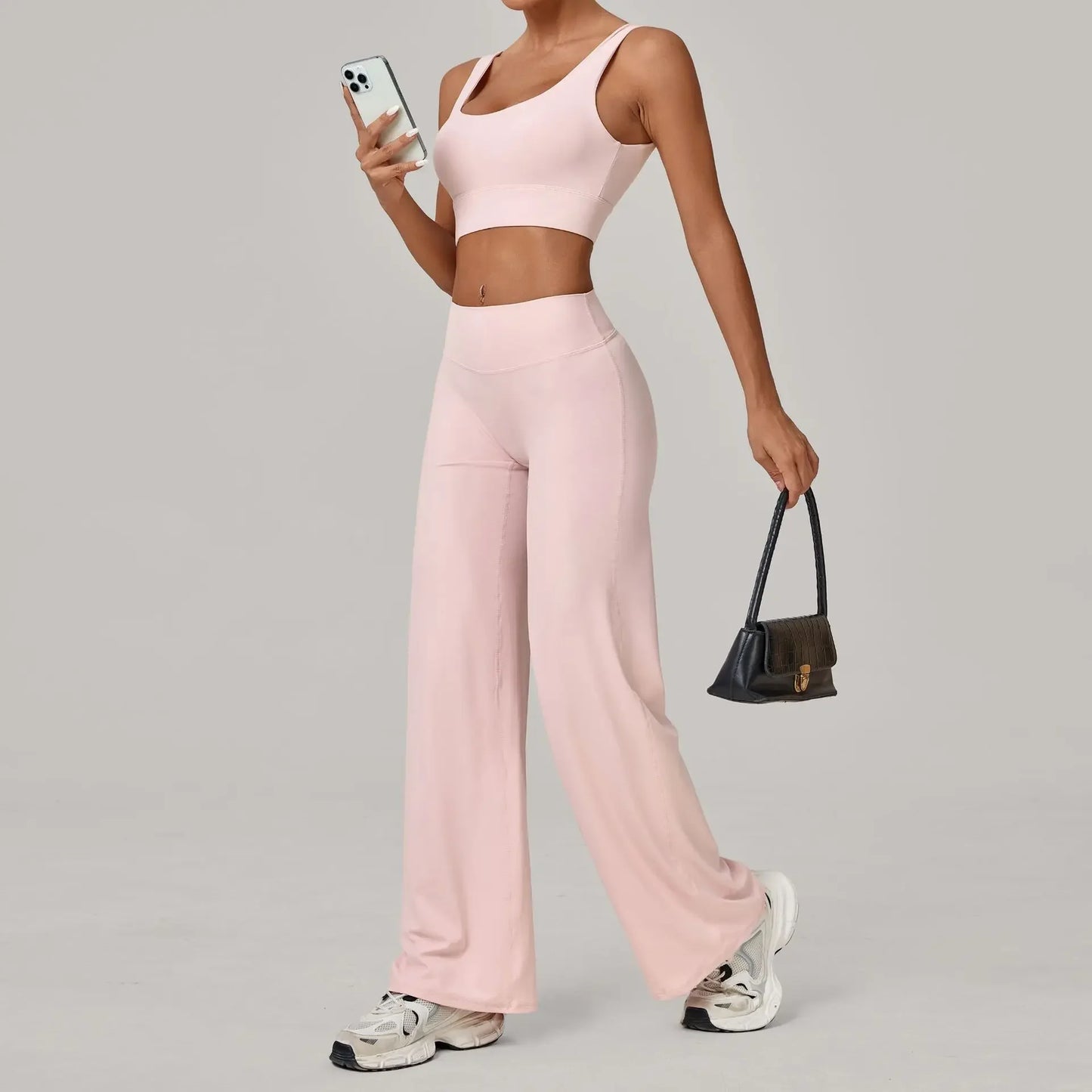 New Women Yoga Set Double Strap Bra Straight Leg Pants Quick Dry Gym Fitness Workout Clothes Outdoor Running Sports Set
