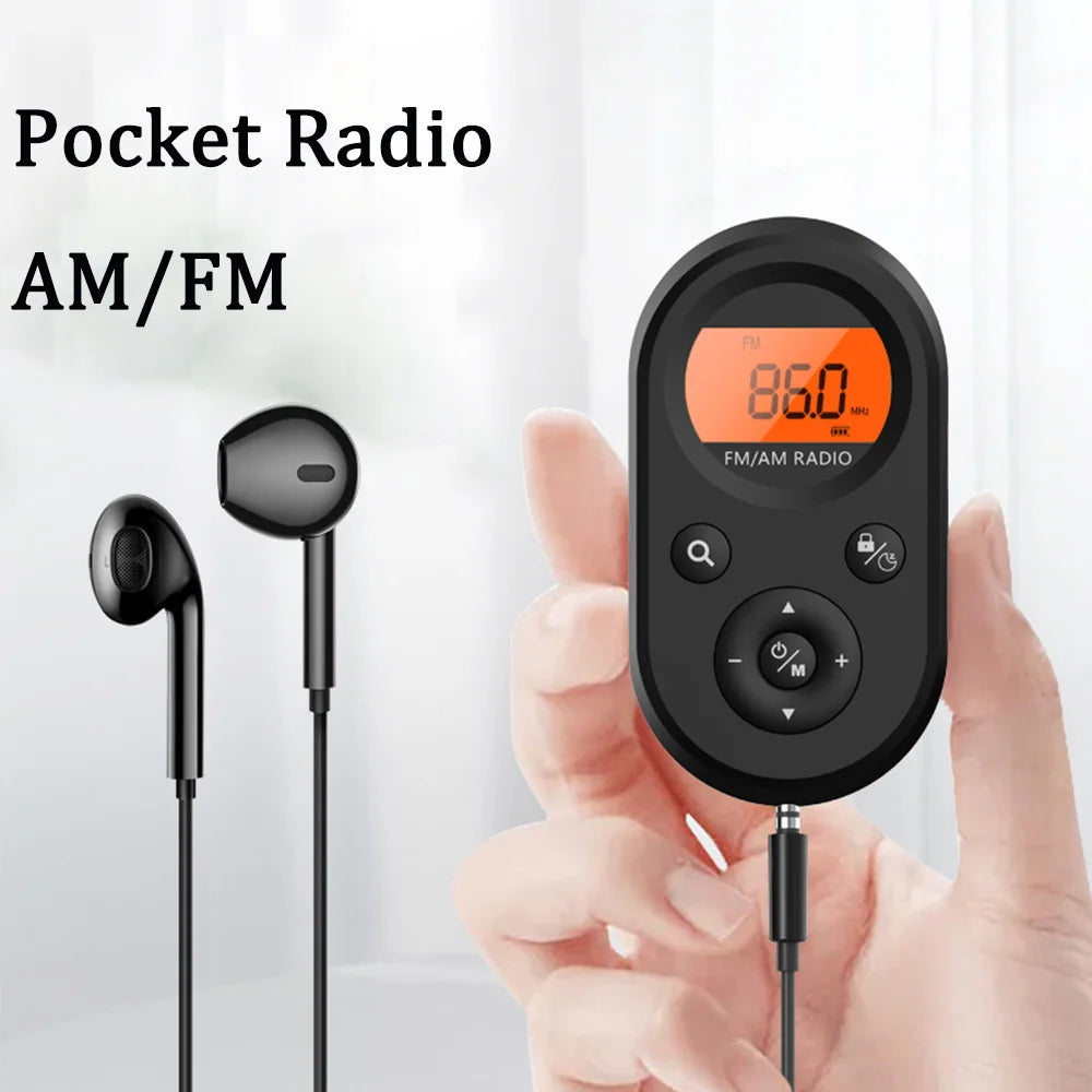 Portable Pocket Radio, Rechargeable AM/FM Radio with Long Battery Life, Stereo Earphone, Sleep Timer, Small Digital Transistor