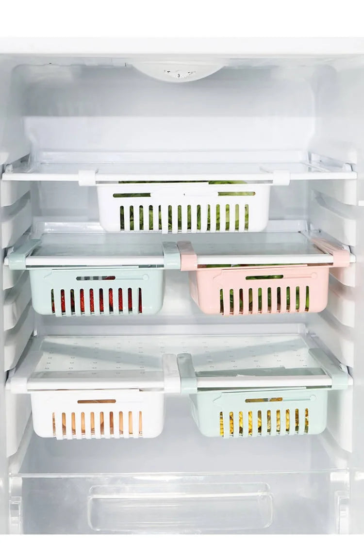 1Pc Refrigerator Storage Basket Flexible Expandable Fridge Organizer Drawer Storage Rack Storage Fresh Box Freezer Box Storage
