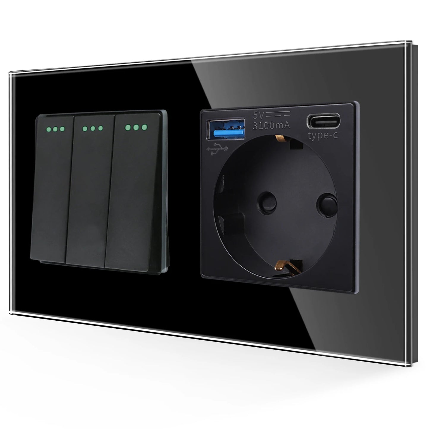 Bingoelec Black Sockets And Switches With Crystal Glass Panel Home Improvement