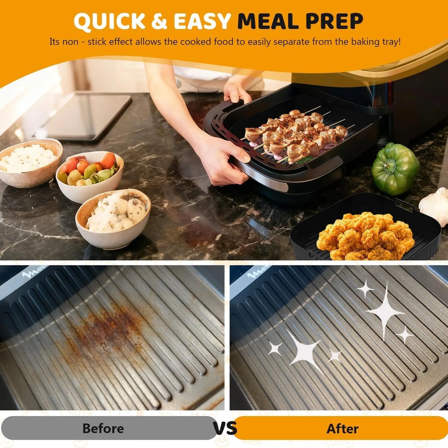 Top-Rated Silicone Baking Tray Square Mat for COSORI Air Fryer Non-Stick Reusable Accessory