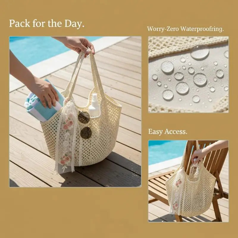Woven Large Capacity Women's Shoulder Bag Handmade Perfect for Beach Adventures and Daily Essentials
