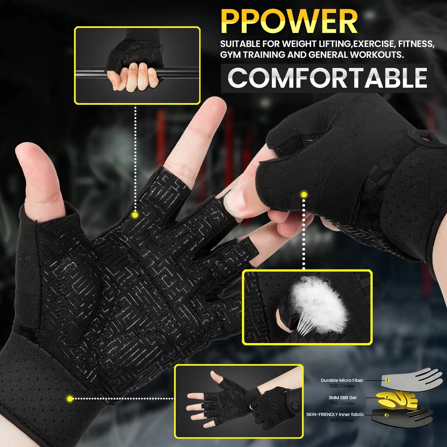 Gym Gloves for Men Sports Multi-use Breathable Gel Weight Lifting Gloves for Pull-ups,Training,Fitness,Road Bike Outdoor Cycling