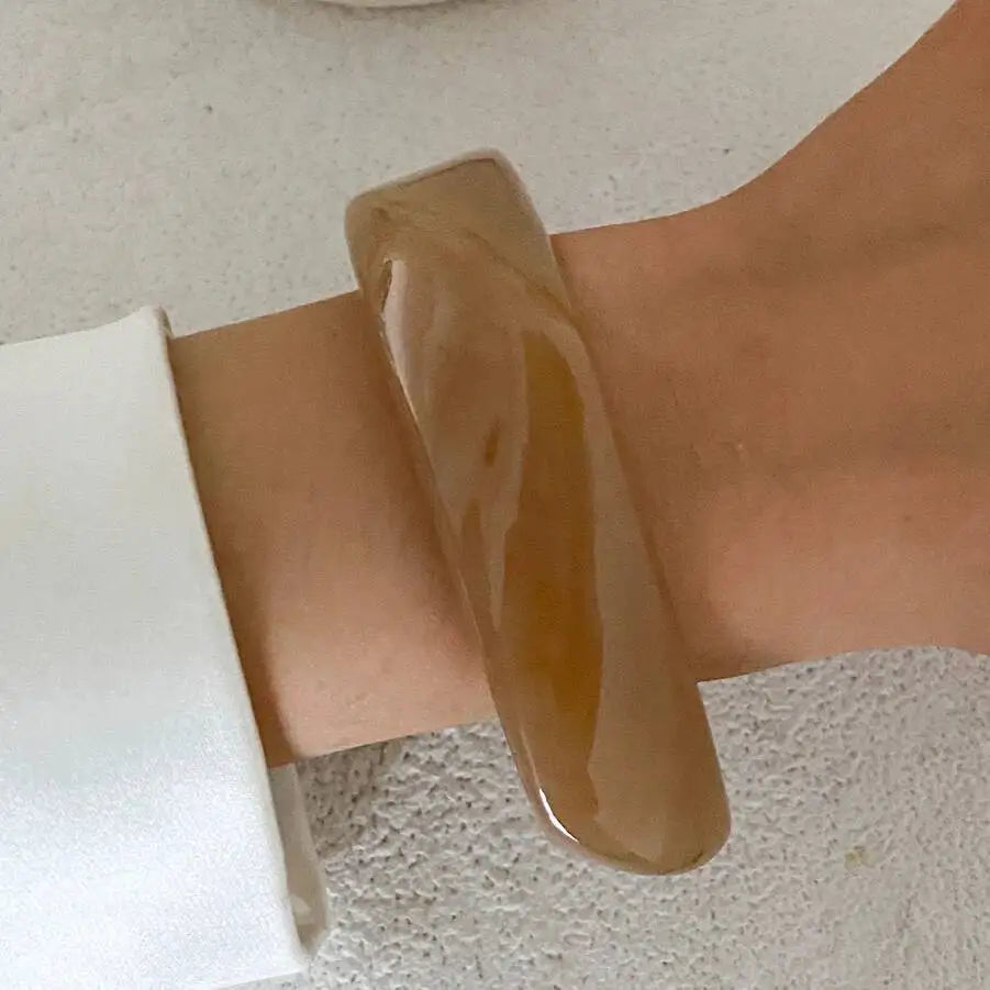 IngeSight.Z Vintage Irregular Geometric Resin Wide Bangles Bracelet for Women Hip Hop Punk Chunky Metal Bangles Trendy Jewelry
