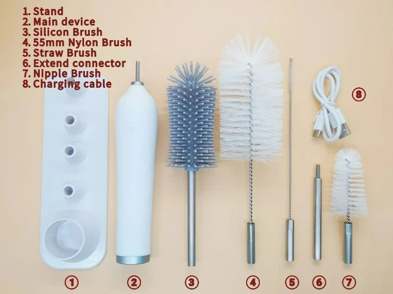 Household Cordless Power Rotating Spin Scrubber  Bottle Brush , Electric Cleaning Brush With 3 Replaceable Brush Heads