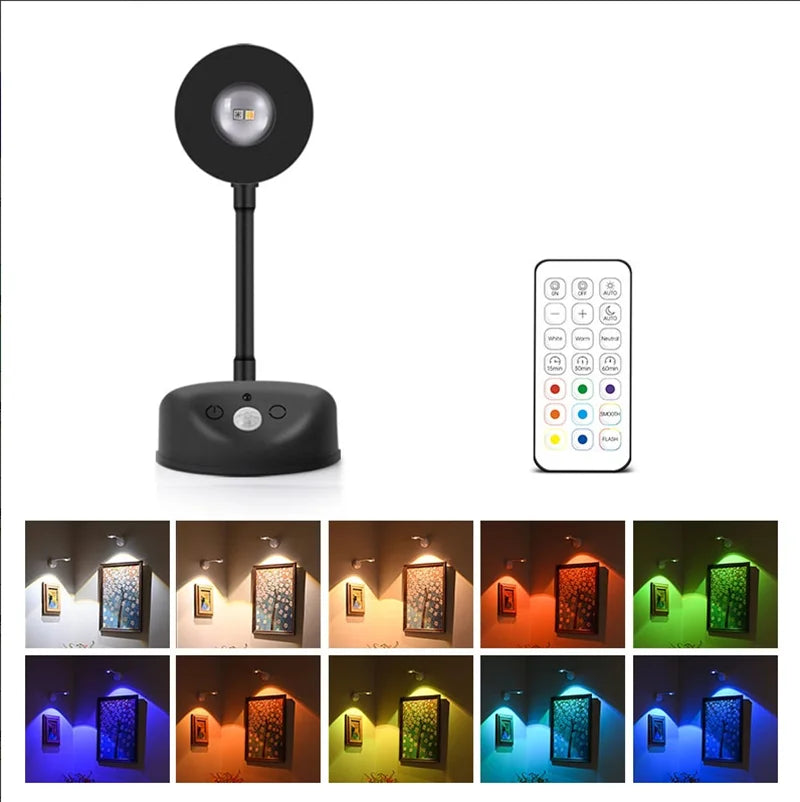 KFV Wireless Wall Light Rechargeable Poster Light Intelligent Human Sensing Dimmable Led RGB Spotlight Lighting Pictures Light