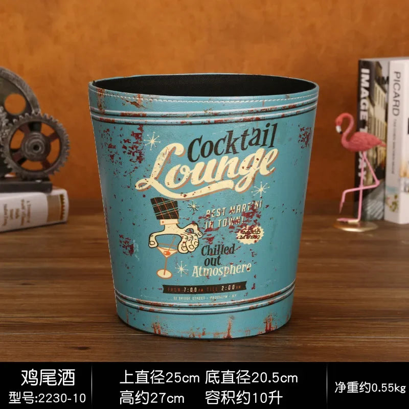 European Leather Trash Can Household Large British Style Storage Bucket Lidless Waste Paper Basket Household Items