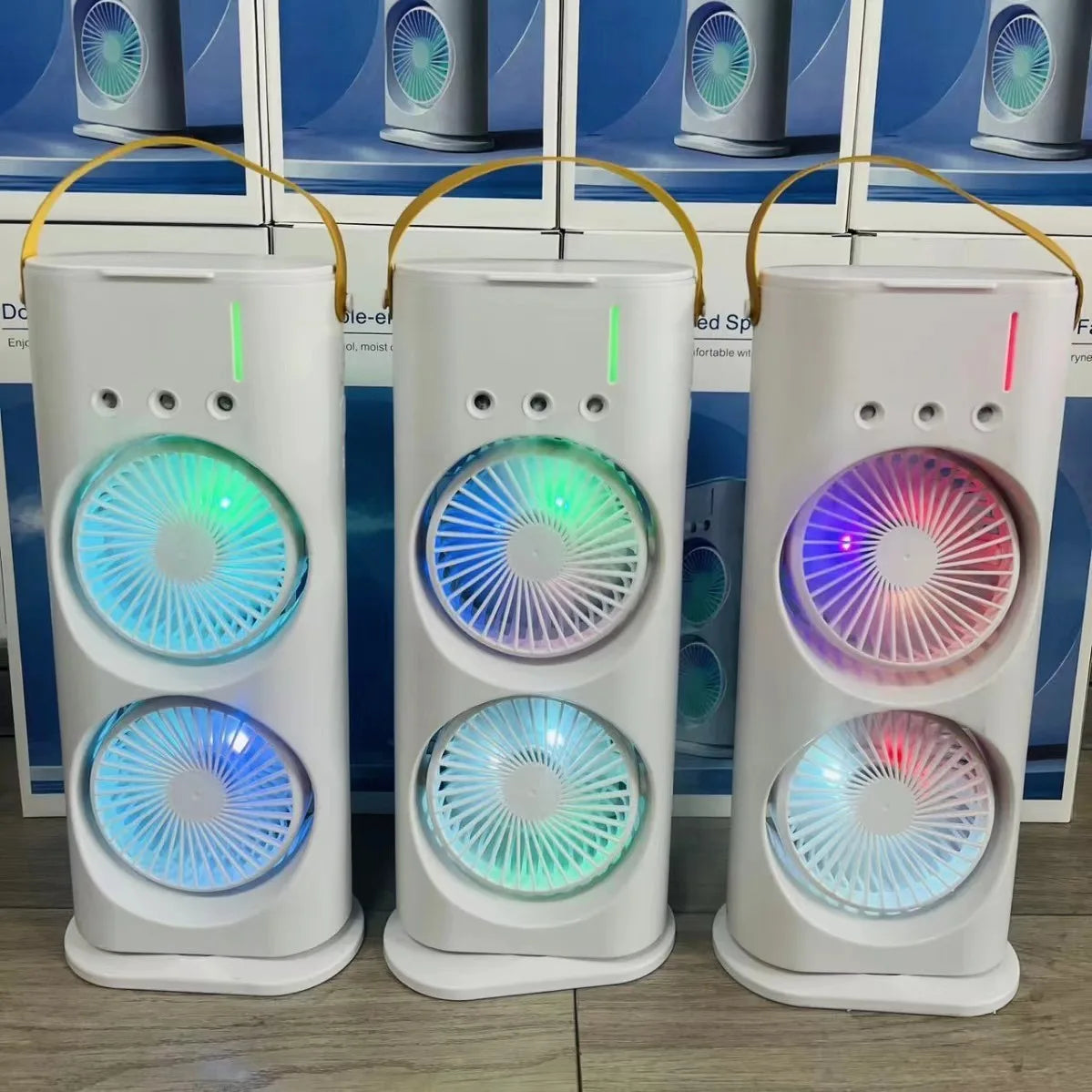 Household Appliances Refrigeration Mini Fan Desktop Shake-head Dual Fan Three-hole Ice Fog Cooler Double-head Charging Office