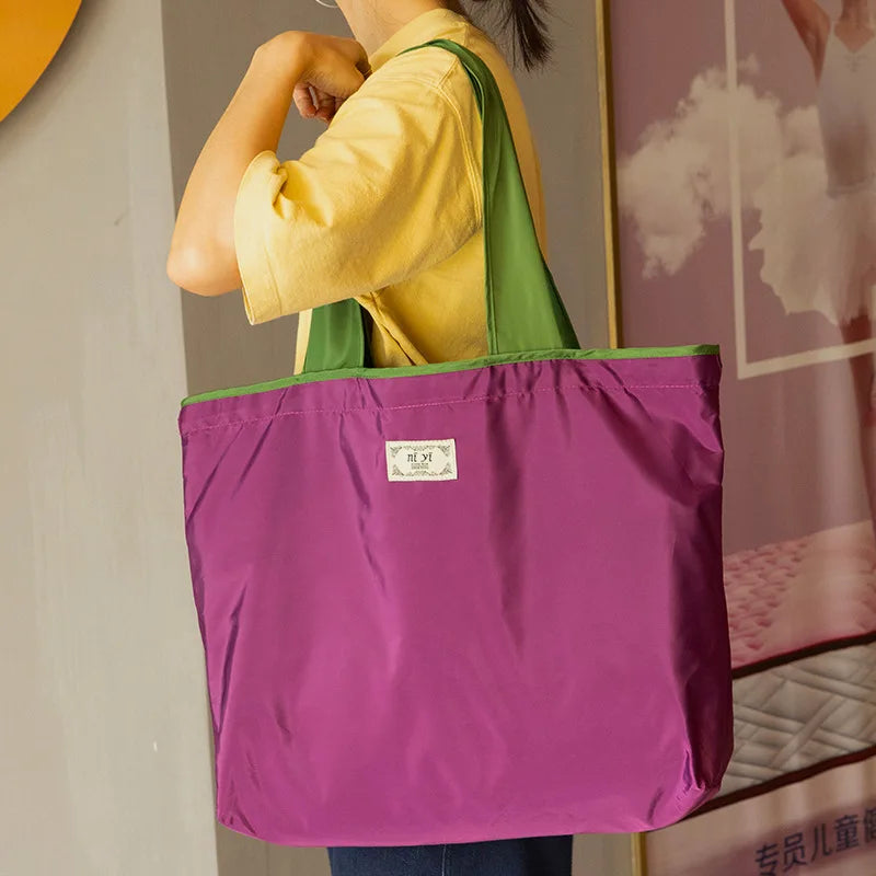 1-Pack Reusable Shopping Bag, Large Capacity Foldable Drawstring Eco-friendly Storage Bag, Casual Shopping Shoulder Bag