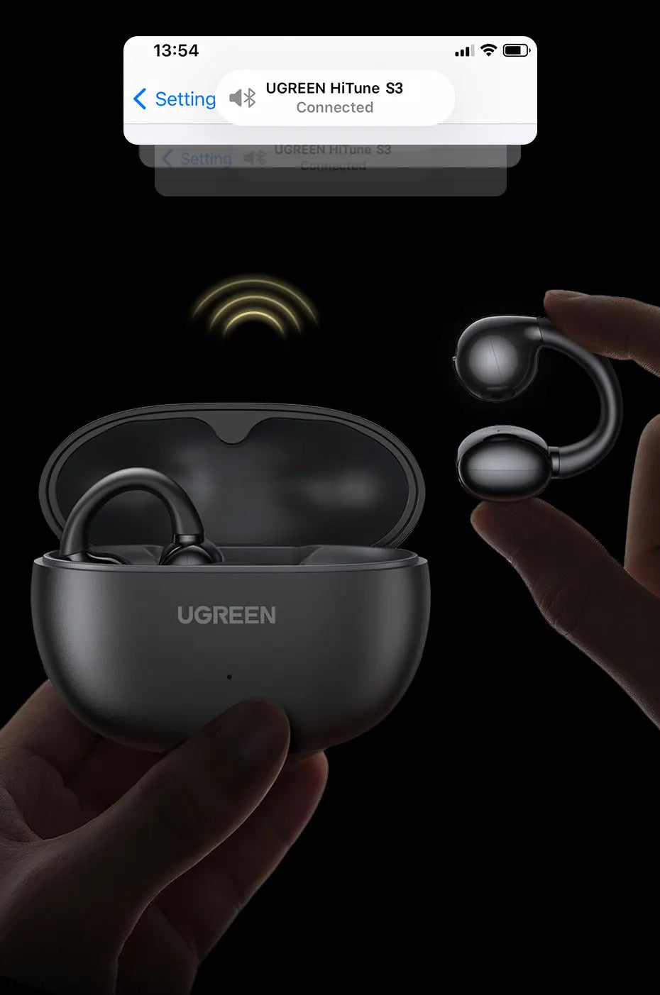 UGREEN Choice HiTune S3 Open Ear Clip Wireless Earbuds Bluetooth Sports Earphones Headphones in Mic with Earhooks & Ear Hook