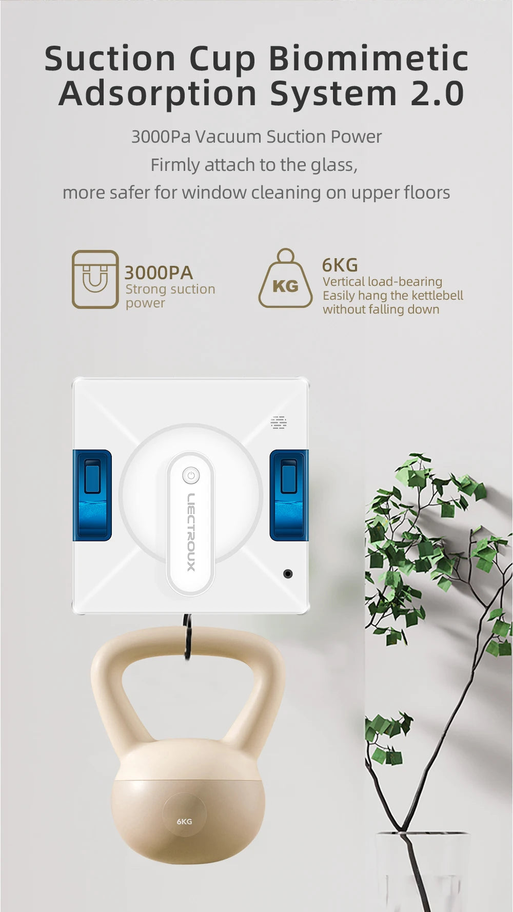Robot Window Cleaner LIECTROUX YW509,4-Way Water Spray,Home Wall Glass Window Robot Vacuum Cleaner,Updated Laser,Smart Memory