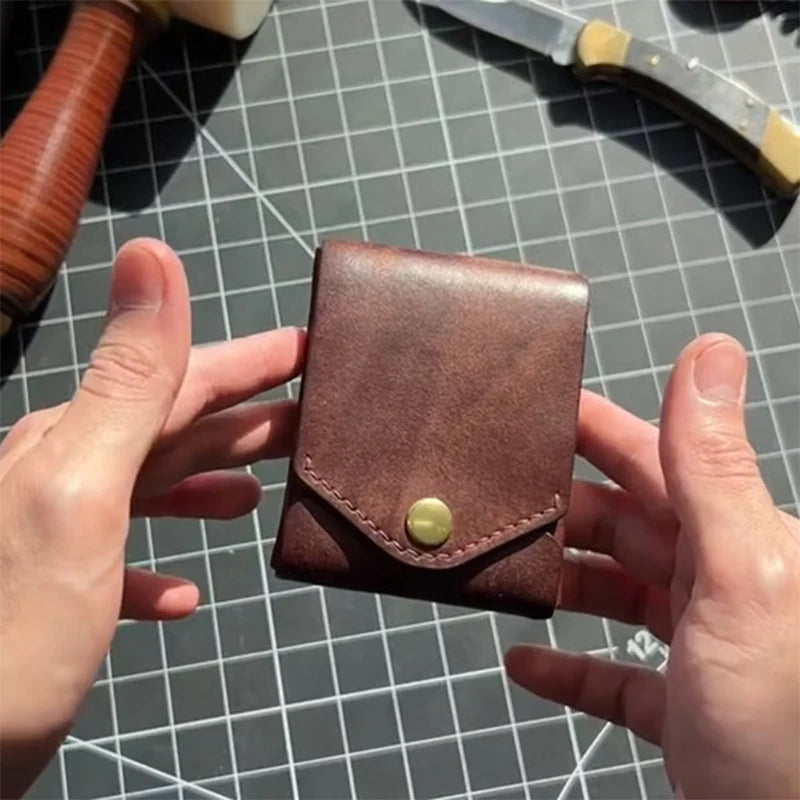Multifunctional Compact Wallet,Handmade Leather Card Holder/Wallet,Small Slim Thin Compact Credit Card Wallet,Built-In Pen Slot