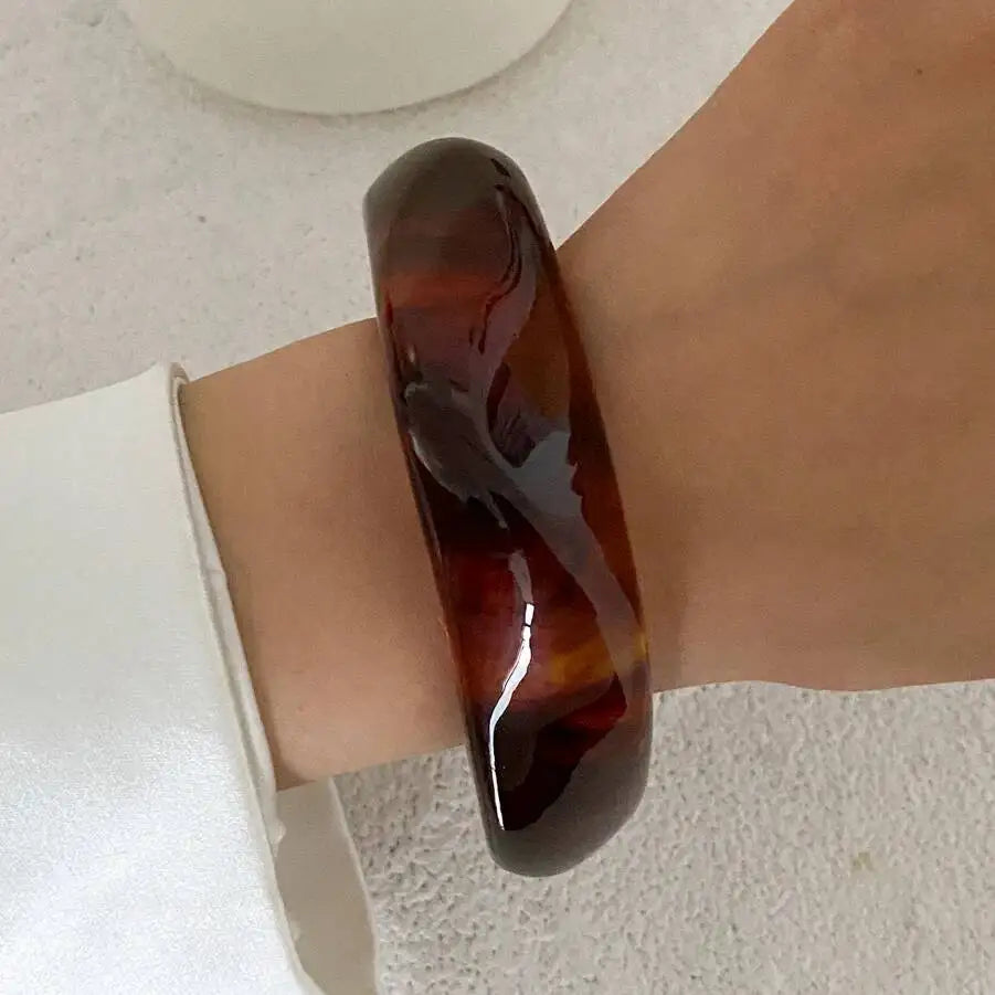 IngeSight.Z Vintage Irregular Geometric Resin Wide Bangles Bracelet for Women Hip Hop Punk Chunky Metal Bangles Trendy Jewelry