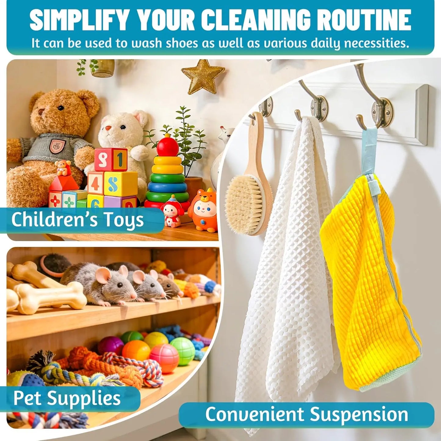 Reusable shoe washing bag, 360 ° deep cleaning, used for machine washing, protecting shoes and washing buckets, anti slip zipper