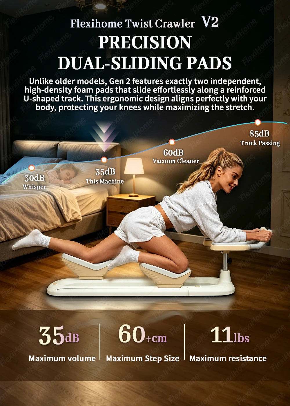 Flexihome Adjustable Back Stretcher Machine, Detachable Waist Workout Equipment for Lower Back Pain Relief, Spine Decompression