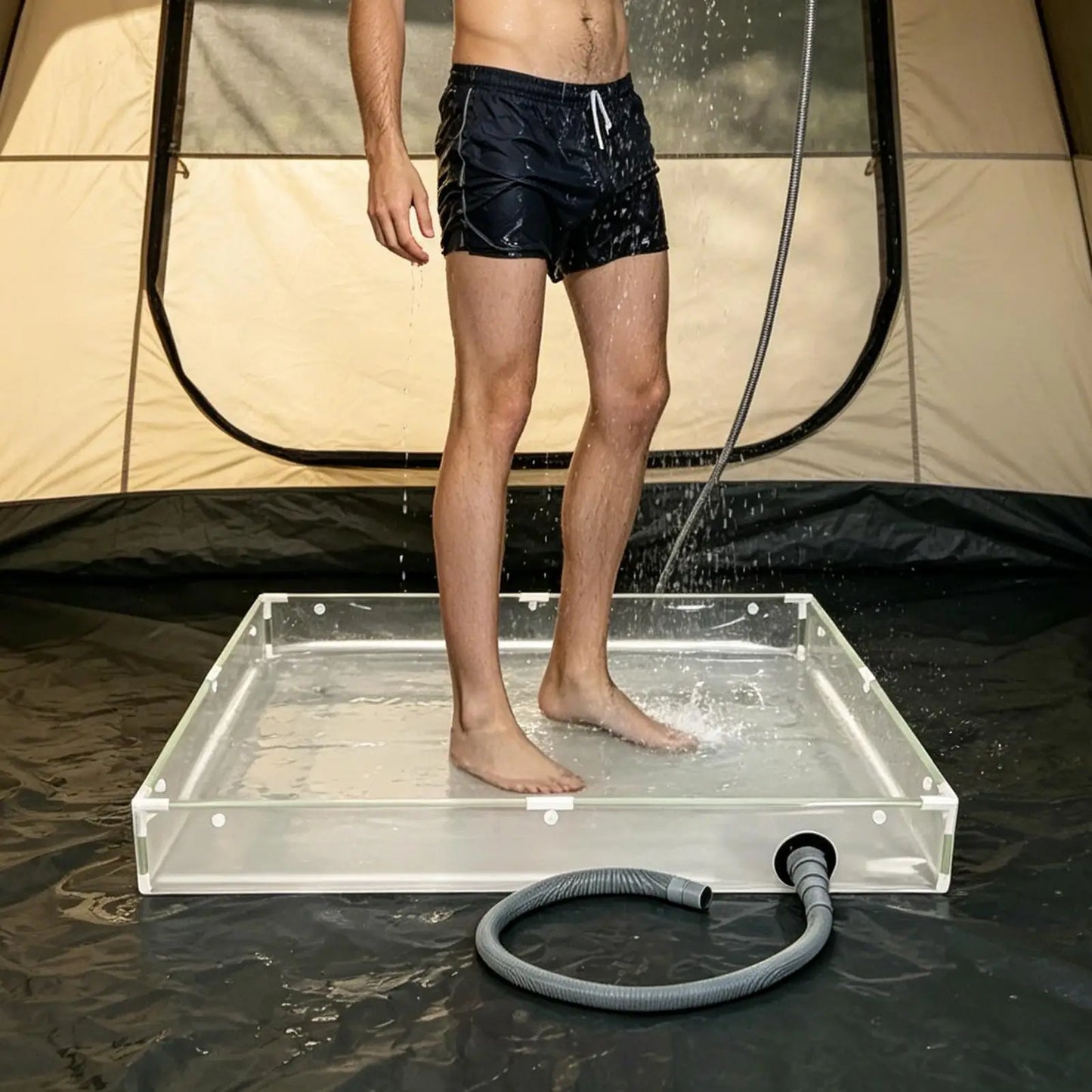 portable shower pan Portable PVC Bathing Tray Outdoor Base Shower Tub for RV Motorhome Trailer Tent Camping Hiking