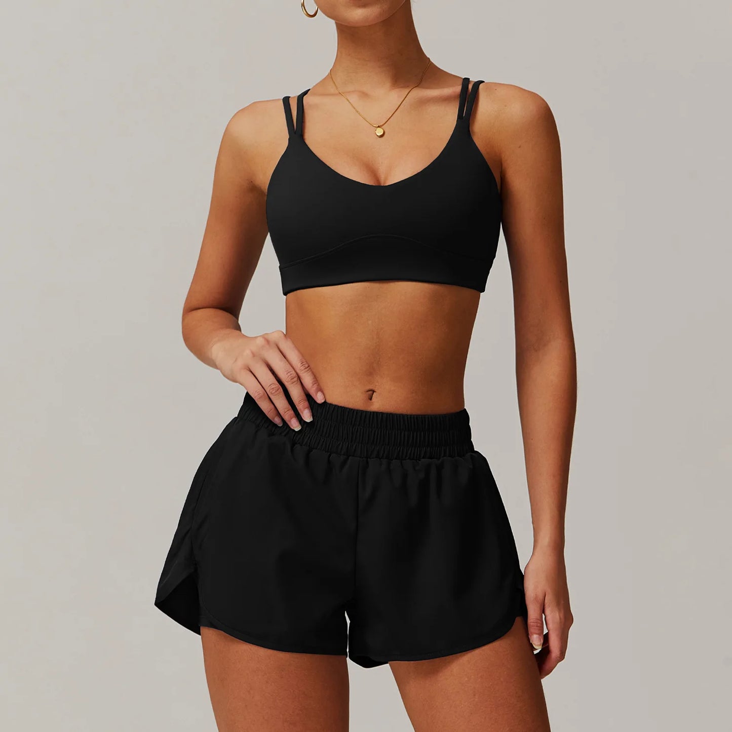 Naked Feeling Yoga Set Women Gym Workout Clothes Padded Sports Bra Outdoor Fitness