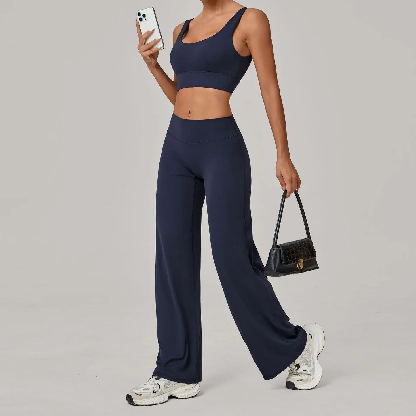 New Women Yoga Set Double Strap Bra Straight Leg Pants Quick Dry Gym Fitness Workout Clothes Outdoor Running Sports Set