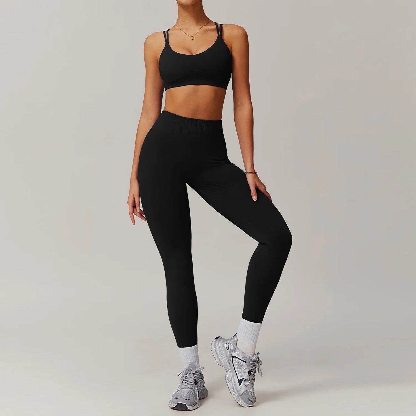 Naked Feeling Yoga Set Women Gym Workout Clothes Padded Sports Bra Outdoor Fitness