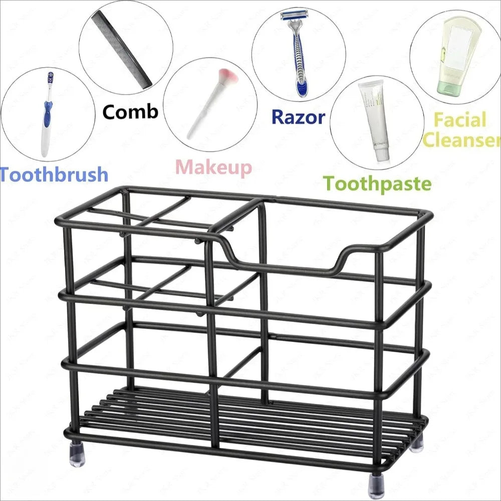 Bathroom Countertop Toothbrush Storage Rack Stainless Steel Organizer for Toothpaste Cups Razors and Daily Essentials