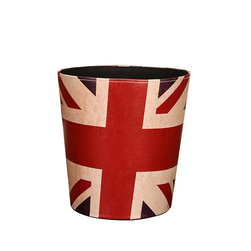 European Leather Trash Can Household Large British Style Storage Bucket Lidless Waste Paper Basket Household Items