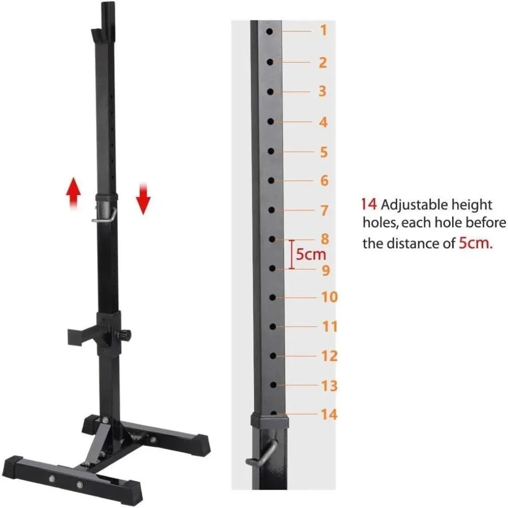 Best - Pair of Adjustable Squat Rack Standard 44-70 Inch Barbell Rack, Solid Steel Squat Stands Bench Press Storage