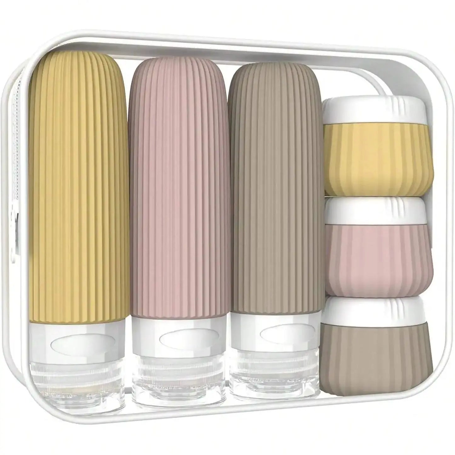 Travel Essentials Bottle Set of 6, Tsa Approved Travel Toiletry Container Set, 3 Silicone Leak-Proof Refillable Bottles and 3 Cream Jar Accessories Kit, Essential for Cruises and Travel Season