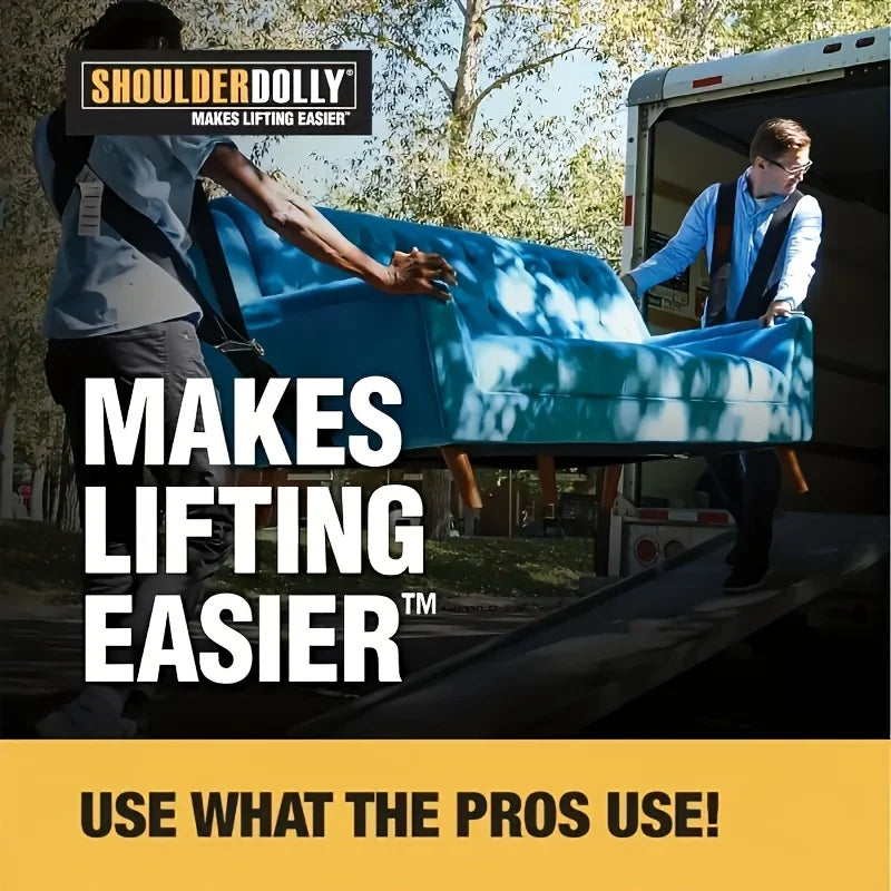 Two people carrying tools, furniture moving and fixing heavy items with heavy-duty moving belts