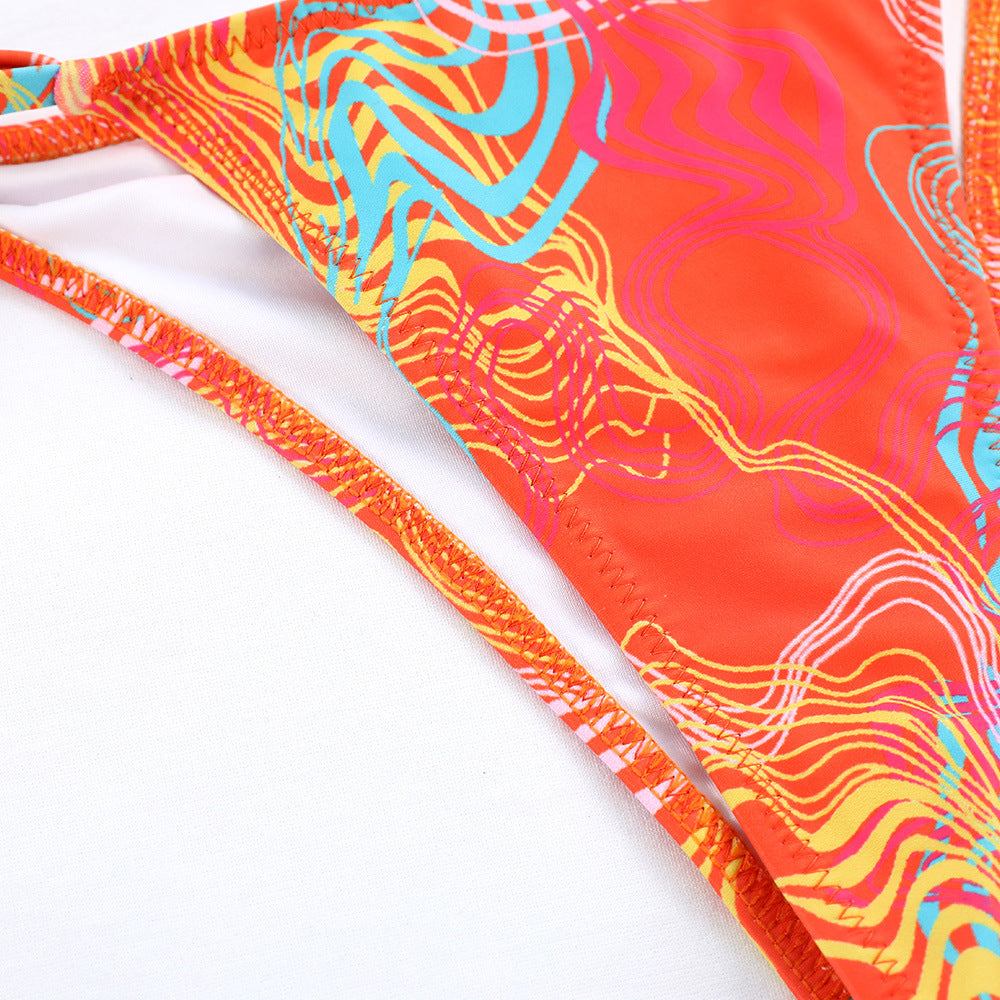 2024 New Sexy Bikini Sets Women Swimwear Printed Halter Lace-Up Thong Swimsuit Women's Bathing Suit biquinis Beachwear