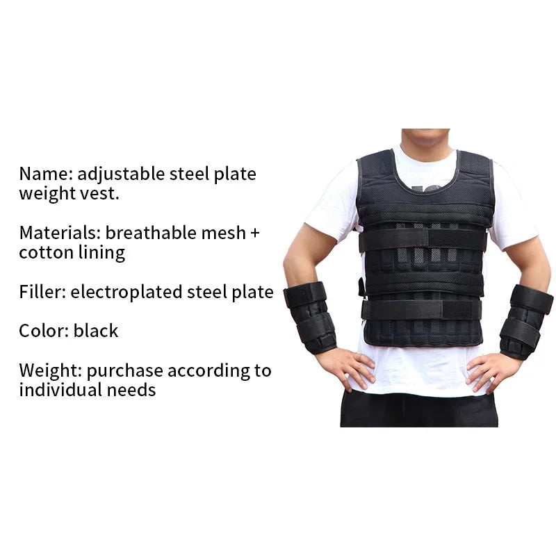 New Training Jacket Gym Fitness Equipment 15/35KG Adjustable Loading Weight Vest Boxing Running Workout Waistcoat Sand Clothing