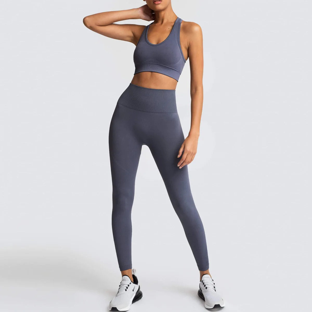 Women's Seamless Yoga Set Fitness Crop Top & Tummy Control High Waist Leggings with Built-in Bra Workout