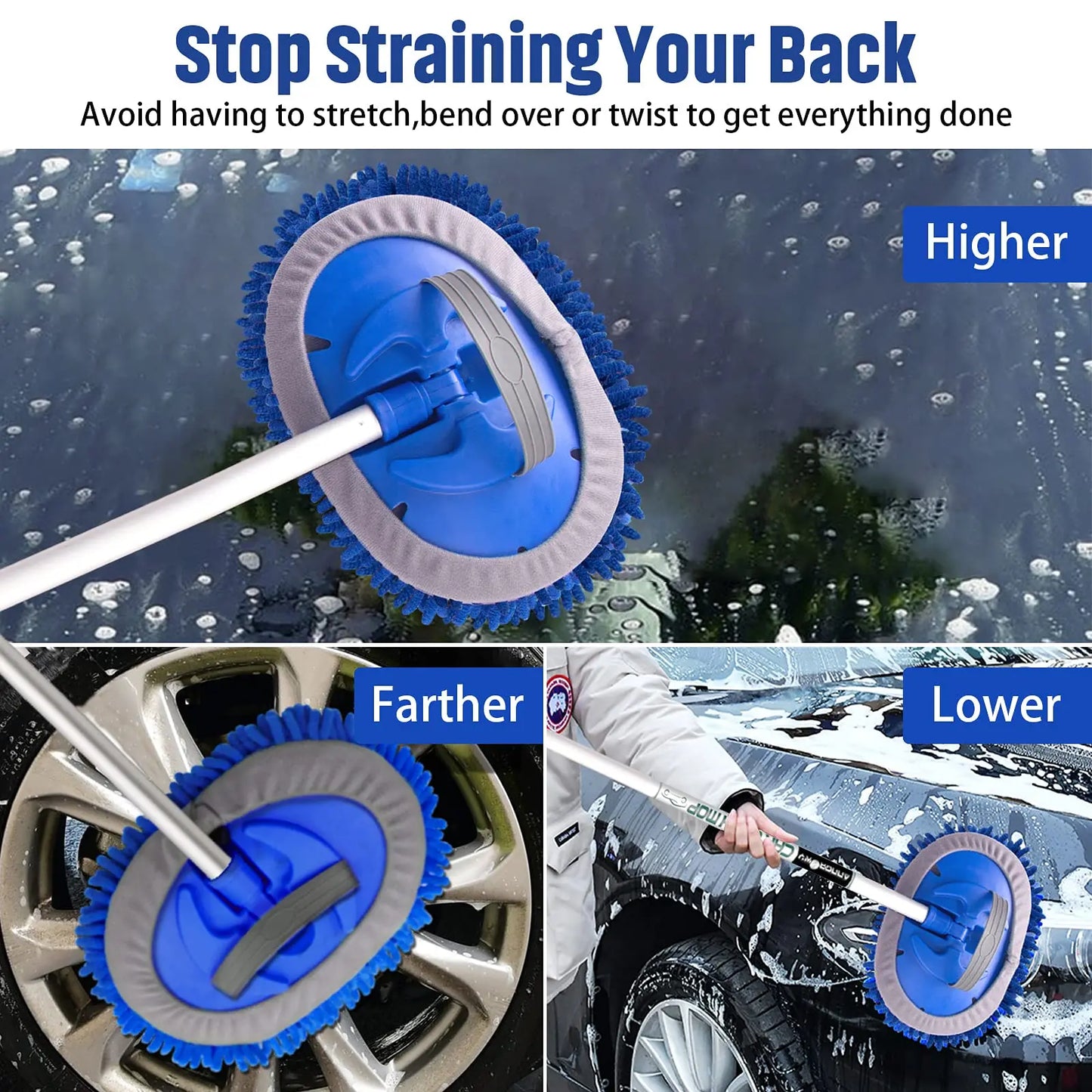 Car Washing Mop Cleaning Brush Telescopic Long Handle Cleaning Mop Chenille Broom Care Detailing Mop Brush Car Cleaning Tools